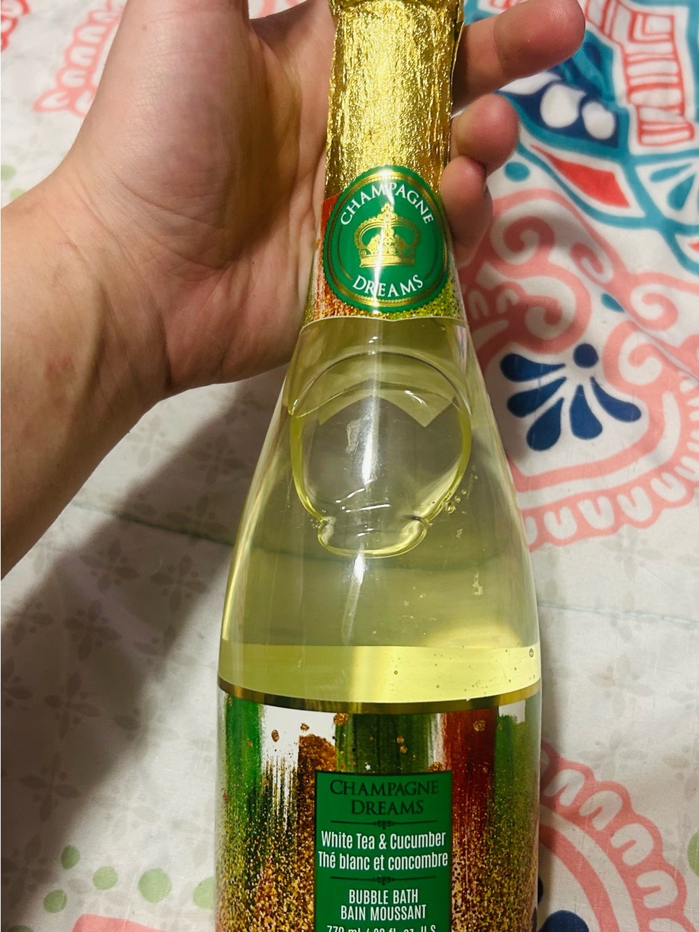 Champagne Dreams White Tea & Cucumber Bubble Bath - Gold and Green Bottle